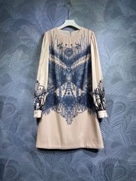 2024 Spring Contrast Color Beaded Sequins Dress Multicolor Long Sleeve Round Neck Knee-Length Casual Dresses T3J091517