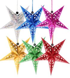 Christmas Decorations Hollow star moon Laser pentagram Hang Garden home el Tree porch hangs Decor6713168