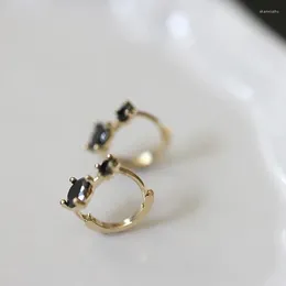 Stud Earrings Original 925 Sterling Silver Black Round Crystal For Woman Piercing Luxury Elegant Jewelry Accessories Wholesale