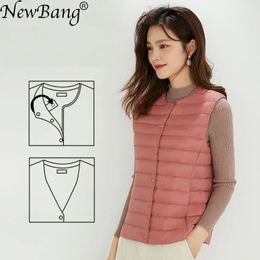 Bang 90% Matt Fabric Women's Warm Vests Ultra Light Down Vest Women Two Ways Waistcoat Portable Warm Sleeveless Winter Liner 240109