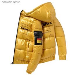 Men's Jackets 2022 Winter Men's Jacket Casual Warm Thick Coat Fashionable Hooded Parkas Men's Clothing Windproof Yellow Shiny Jacket T240109