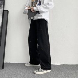 Men's Jeans High Street Pants Autumn Fashion Brand Ins Fried Splash Embroidery Ruffian Handsome Design Loose Straight