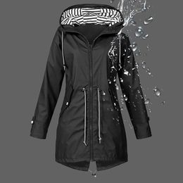 Jackets Camping Rain Jacket Women Waterproof Zipper Rain Jacket Colour Ladies Outdoor Mountaineering Hunting Raincoats Plus Size S5xl