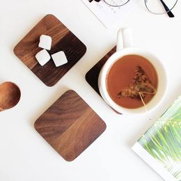 Table Mats 1PC 8.8cm Black Walnut Wood Retro Insulation Cup Mat Household Square Round Drop