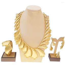 Necklace Earrings Set Gold Plated Italian For Women Leaves Designs African Party Accessories