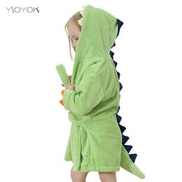 Cartoon Dinosaur Children Bathrobes Baby Kids Pyjamas Hooded Beach Towel Bathrobe Soft Bath Robe Toddler Boys Girls Robes Gown 240108