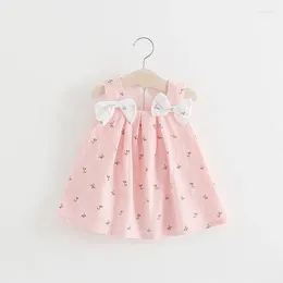 Girl Dresses Korean Version Of Children's Wear Daily Casual Loose Summer Solid Colour Double Shoulder Bow Flower Print Sundress
