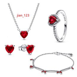 Factory s925 Silver Shining Red Heart Fit Charm Pendant Original Bracelet DIY Jewelry Women's Valentine's Day Gift