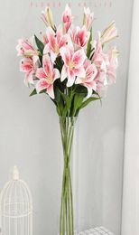 Decorative Flowers Wreaths Artificial Lily Full Bloom Fake Latex Real Touch Flower Bouquets With 3 Heads Wedding Party Decor Hom4467167