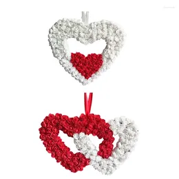 Decorative Flowers Elegant Heart Flower Wreath Double Love Hanging Garlands Window Decoration