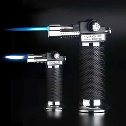 Large Capacity Torch Turbo Lighter Spray Gun Butane Two Flame Blue Flame Cigar Lighter Suitable for Outdoor Kitchen Barbecue