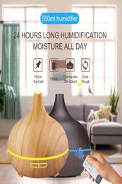 New Light Dark Wood 550ml Air Humidifier Remote Control Essential Oil Diffuser Cool Aroma Mist Maker 7 LED Colour Changing7438239