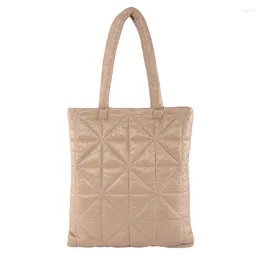 Evening Bags Fluffy Soft Shoulder Bag Ladies Geometry Quilted Space Cotton Tote Large Capacity Foldable Shopping Pocket Khaki Handbag