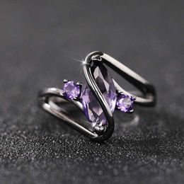Cluster Rings Special-interest Wedding Rings Women Black Plated with Purple Marquise Cubic Zirconia Personality Gift for Party Jewellery YQ240109