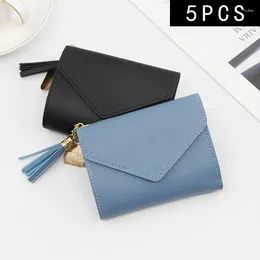 Wallets 5PCS Women Short Wallet Solid Color Fashion Thin Multi-card Money Clip PU Leather Bank Card Coin Collection Purse Wholesale