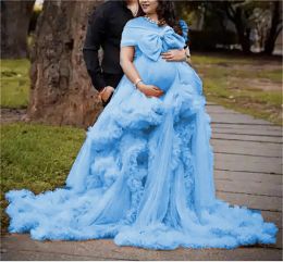 Long Pregnancy Photoshoot Woman Photography Pregnant Clothing Tulle Ruffle Maternity Lace Robe Photo Shoot Dress