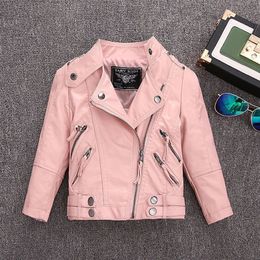 2-14 Years Old Girls Faux Leather Jacket Children PU Coat Long Sleeve Zip Belt Locomotive Jacket Stylish Teen Kids Boys Jackets 240108