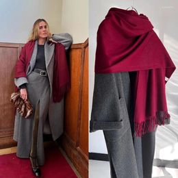 Scarves Design Burgundy Red Cashmere Oversized Shawl Scarf Poncho For Women Fashion Accessories