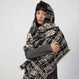 High Quality and Elegant Scarf for Women's Small Fragrance, Double-sided Rose Trend Shawl, Thick Fashion Cashmere