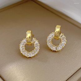 Stud Earrings JUWANG Classic Fashion Plated 14k Real Gold Luxury Sweet Girl Party Gift Exquisite Round Zircon Anti-allergy Dangle