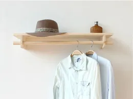 Hangers Wall Mounted Clothes Simple Storage Rack Home Creative Pole Display Solid Wood