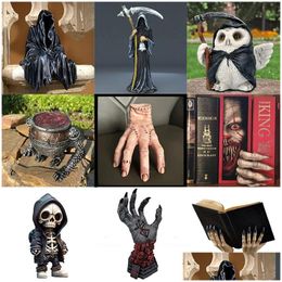 Decorative Objects Figurines Halloween Various Dark Death Ghost Resin Crafts Horror Skl Reaper Vintage Statue Ornaments Desktop Fu Dhctn