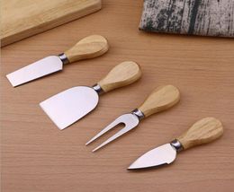 Cheese Tools Cheese Knives Board Set Oak Handle Butter Fork Spreader Knife Kit Kitchen Cooking Useful Accessories 4pcssets2578784