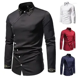 Men's Casual Shirts 2024 Fashion Trend Embroidered Asymmetric Long Sleeve Shirt Western Denim
