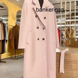 Luxury Coat Maxmaras 101801 Pure Wool Coat Winter Classic Cherry Blossom Pink Double breasted Cashmere Coat for Men and Women's High end Long Outwear1A88