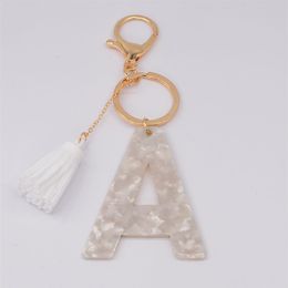 Tassel Acrylic 26 English Letter Keychain Fashion White Pattern Key Chain Initial Alphabet Pendant Gift For Friends Women2414