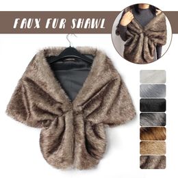 Women Bridal Shawl Wedding Cape Warm Plush Elegant Winter Faux Fur Long Stole Wrap Shrug Scarf For Evening Party Decor 240108