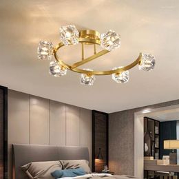 Ceiling Lights Copper Crystal Bedroom Rear Molecular Light Luxury Living Dining Room Eye Protection Lamp