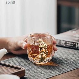 Wine Glasses Buddhist Zen Devil or Buddha 3D Relief Crystal Shot Glass Religious Stone Sake Wine Cup Liquor Vodka Whisky Tumbler Teacup YQ240105