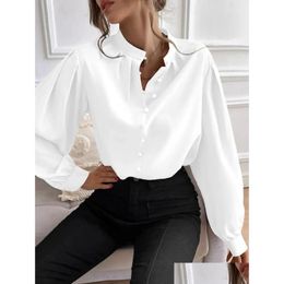 Women'S Blouses & Shirts Womens Blouses Elegant Spring And Autumn Fashion Half Open Collar Long Sleeve Loose Fitting Shirt Casual Sin Otiof