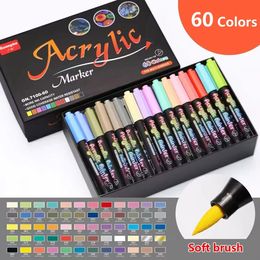 12-60 Colors Acrylic Markers for Art Sketching Manga Painting Brush Pen scrapbooking Stationery art supplies Colors lettering 240108