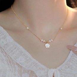 Pendant Necklaces Minar Exquisite Freshwater Pearl White Shell Flower Chokers For Women's 14K Real Gold Plated Copper Jewellery