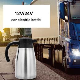 Electric Kettles 12V/24V Vehicle Double-layer Stainless Steel Electric Heating Car Kettle Camping Travel Kettle Coffee Milk Thermal Kettle YQ240109