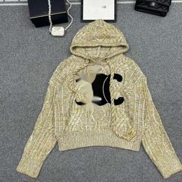 Celinnes Sweater Tasarımcı Moda Kadın Sonbahar/Kış Yeni Ürün Zafer Kemeri İşlemeli Örme Uzun Kollu Yün Kazak Gevşek Kazitlik Kapşonlu Outwear