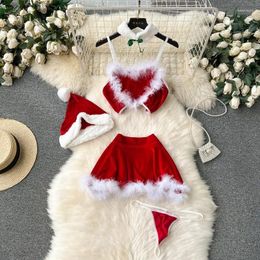 Work Dresses Fashion Christmas War Clothes Design Skirts Suit Women Fur Camisole Short Versatile Skirt Underpants Hats 5 Sets