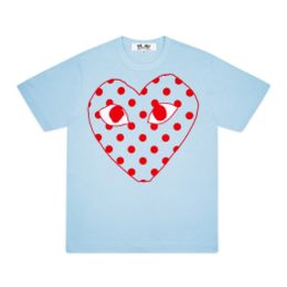 Designer TEE Com Des Garcons PLAY Logo Blue Red Heart With Polka Dots T-Shirt Unisex Japan Best Quality EURO size