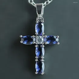 Pendant Necklaces Cross Shaped Necklace Birthday Gift High Quality Ladies Jewellery Prong Setting Blue Fashion Accessary Wholesale