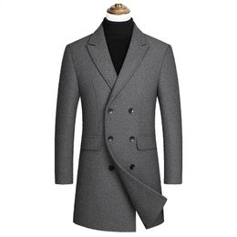 Jackets Men Doublebreasted Cashmere Trench Coats Long Wool Blends Winter Jackets Warm Coats Male Business Casual Trench Coats Size 4xl