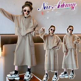 2024 Spring old girls casual clothes sets big kids zipper long sleeve outwear big pocket long skirt 2pcs teenagers outfits Z6610