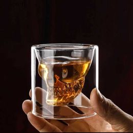 Wine Glasses Skull Cup Double-layered Transparent Skull Head Coffee Mug Crystal Glass Cup for Home Bar Club Whiskey Wine Vodka and Beer Wine YQ240105