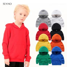 Kids Hoodies Black Plain Tops Coat Cotton Boys Hoodie Sweatshirt Girl Hooded Sweatshirts Teenage School Clothing 2-10Y 240108