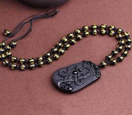 Natural Black Carved Chinese Zodiac Obsidian amulet necklace pendants fine for women and men6426566