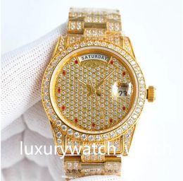 With Box diamond Watch Mens Yellow Gold Watches Automatic Mechanical Wristwatch 38mm Sapphire Designer Diamond-Strap Montre De Luxe waterproof watchs