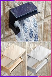 Black Toilet Roll Holder with Phone Shelf Tray Rack Space Aluminum Paper Holder Bathroom Paper Towel Rack Bathroom Accessories T201884876