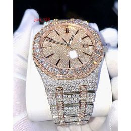 Iced Out VVS Moissanite Watches Diamond Automatic Movement Luxury المصنوعة يدويًا بالكامل على Watch Hip Hop Watch