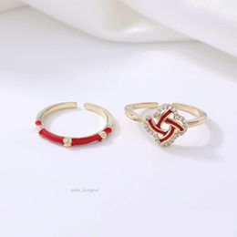 Designer's Red Full Diamond New Year's Chinese Style Two-piece Set of Rings Design High-end Feel Handmade Jewellery for Women 302 424